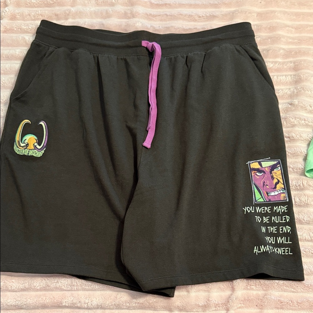Black Marvel Graphic Shorts with Drawstring